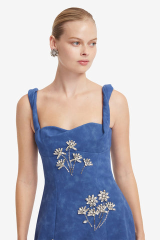 Beatrice Embellished Vegan Suede Midi Dress - Azure Dress Midi