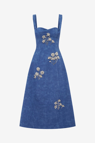Beatrice Embellished Vegan Suede Midi Dress - Azure Dress Midi