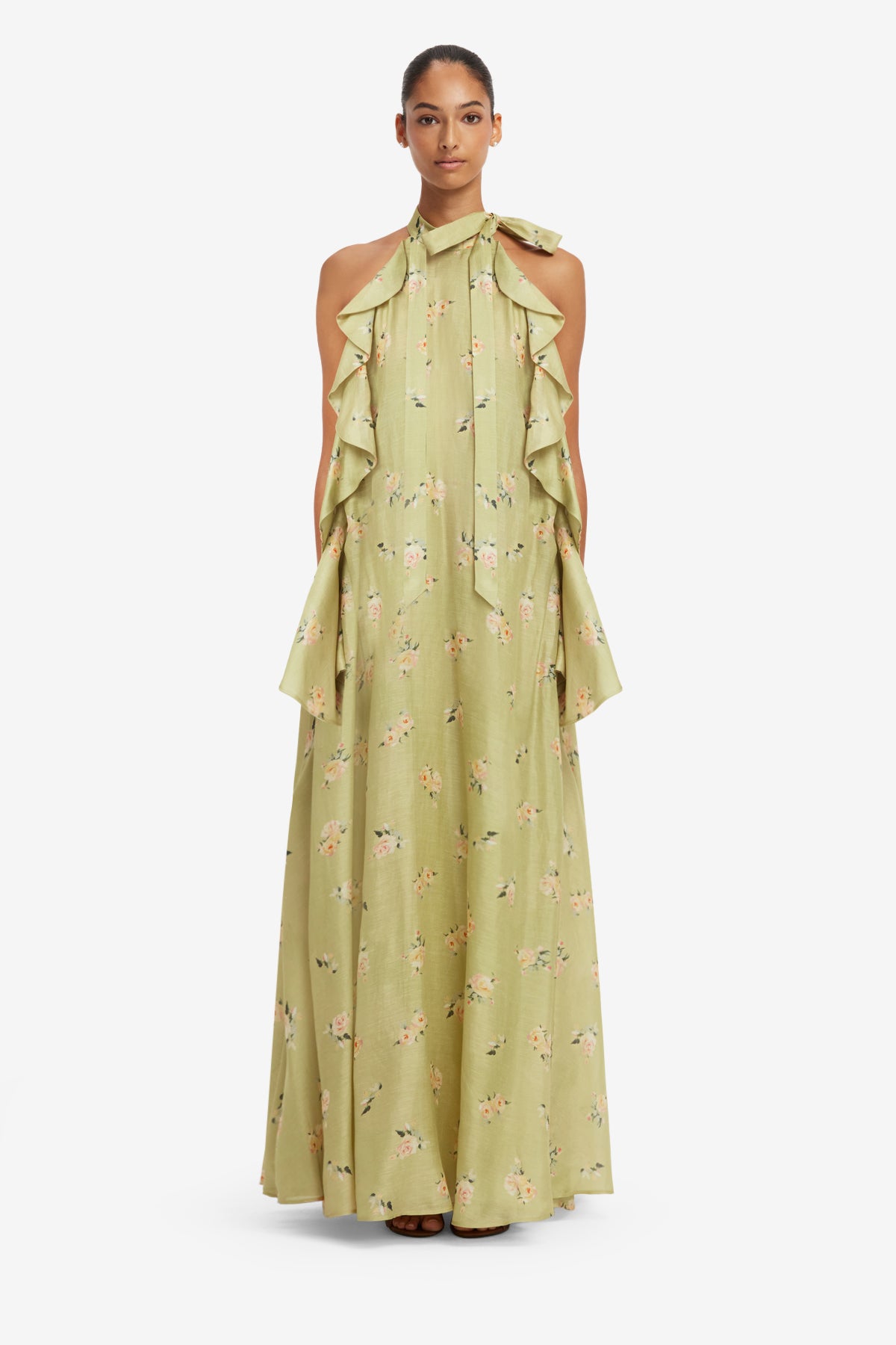 Anne Ruffled Maxi Dress - Pistachio Rose Print – LEO LIN