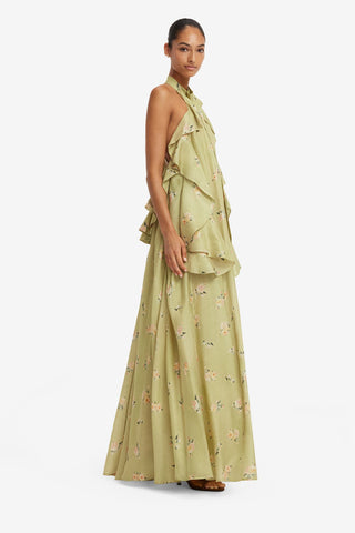 Anne Ruffled Maxi Dress - Pistachio Rose Print Dress Maxi