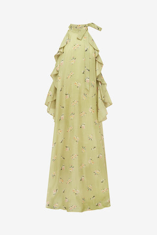 Anne Ruffled Maxi Dress - Pistachio Rose Print Dress Maxi