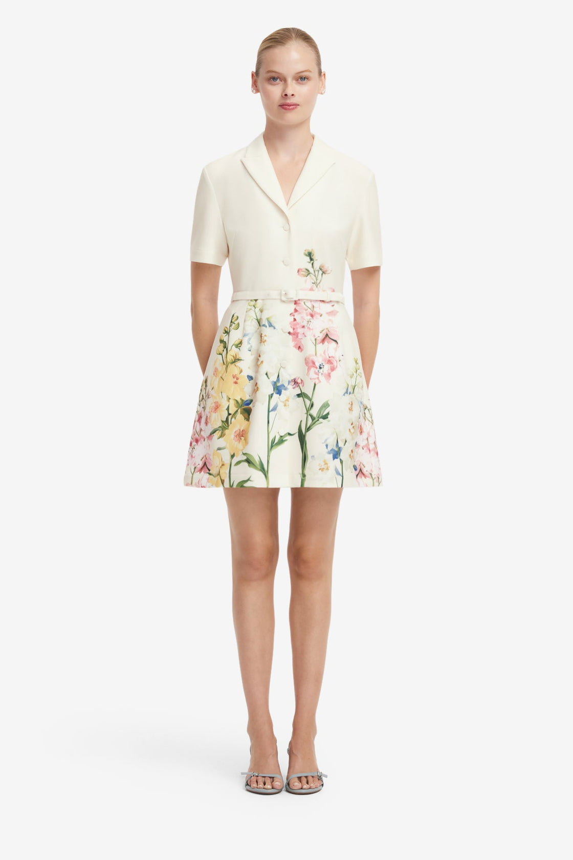Brigitte Mini Dress - Snapdragon Print in Snow Dress Mini