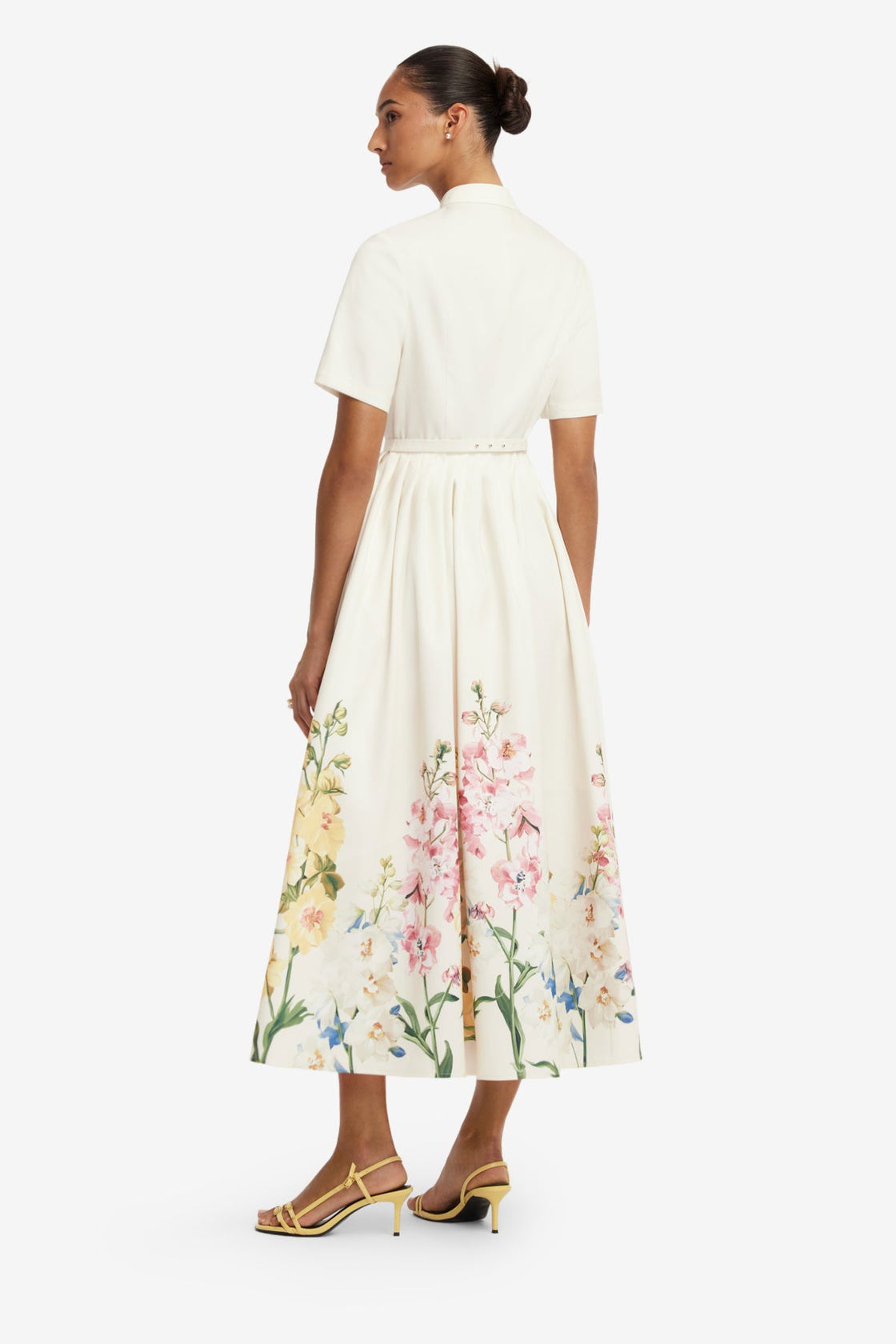 Bianca Short Sleeve Midi Dress - Snapdragon Print in Snow Dress Midi