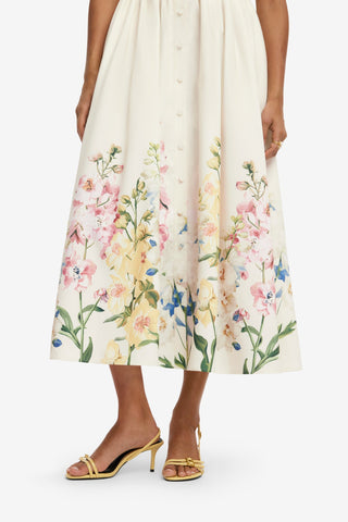 Bianca Short Sleeve Midi Dress - Snapdragon Print in Snow Dress Midi