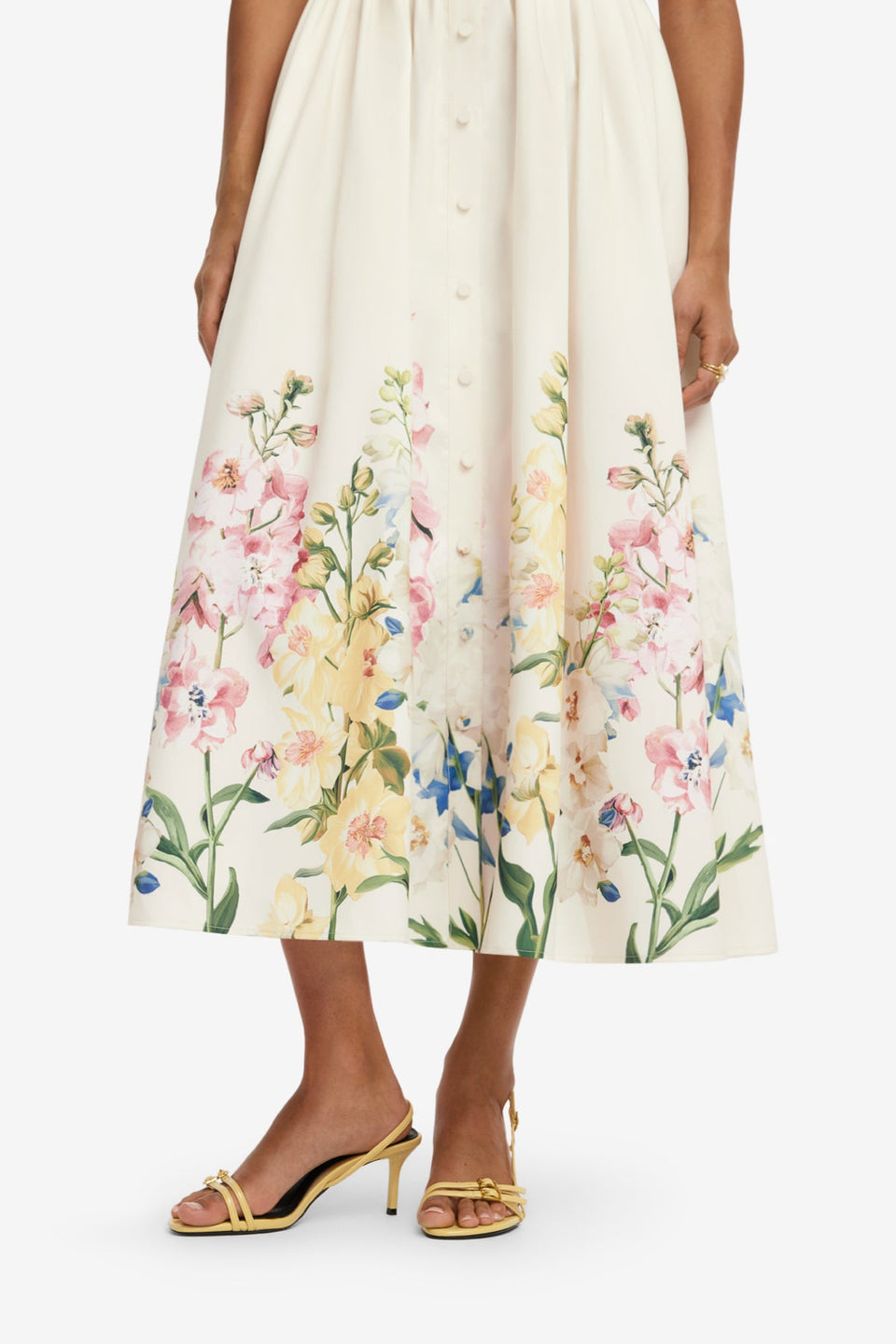 Bianca Short Sleeve Midi Dress - Snapdragon Print in Snow Dress Midi