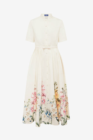 Bianca Short Sleeve Midi Dress - Snapdragon Print in Snow Dress Midi