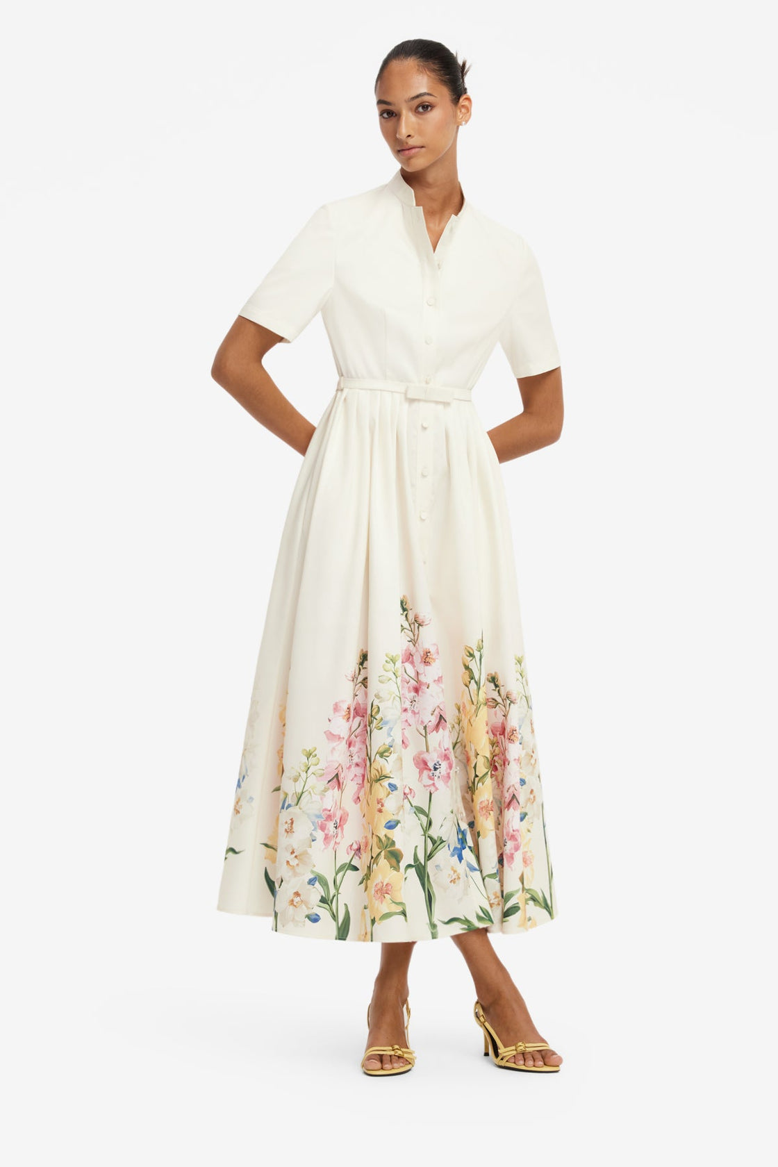 Bianca Short Sleeve Midi Dress - Snapdragon Print in Snow Dress Midi