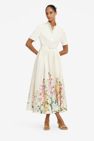 Bianca Short Sleeve Midi Dress - Snapdragon Print in Snow Dress Midi