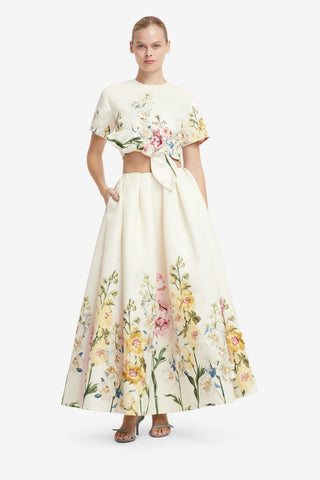 Riley Embroidered Sleeve Top - Snapdragon Print in Snow Tops