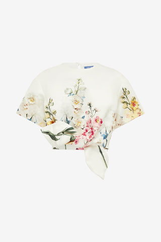 Riley Embroidered Sleeve Top - Snapdragon Print in Snow Tops