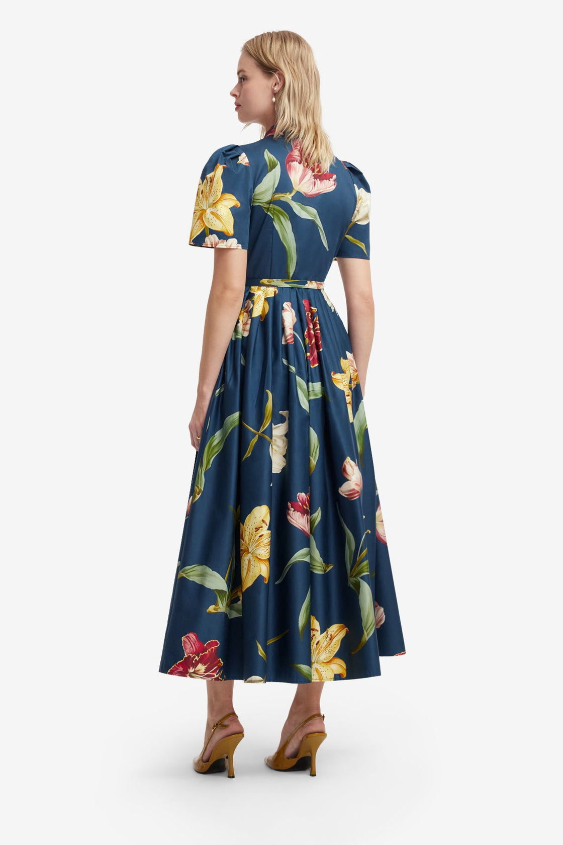 Bianca Short Sleeve Midi Dress - Lily Print in Indigo Dress Midi