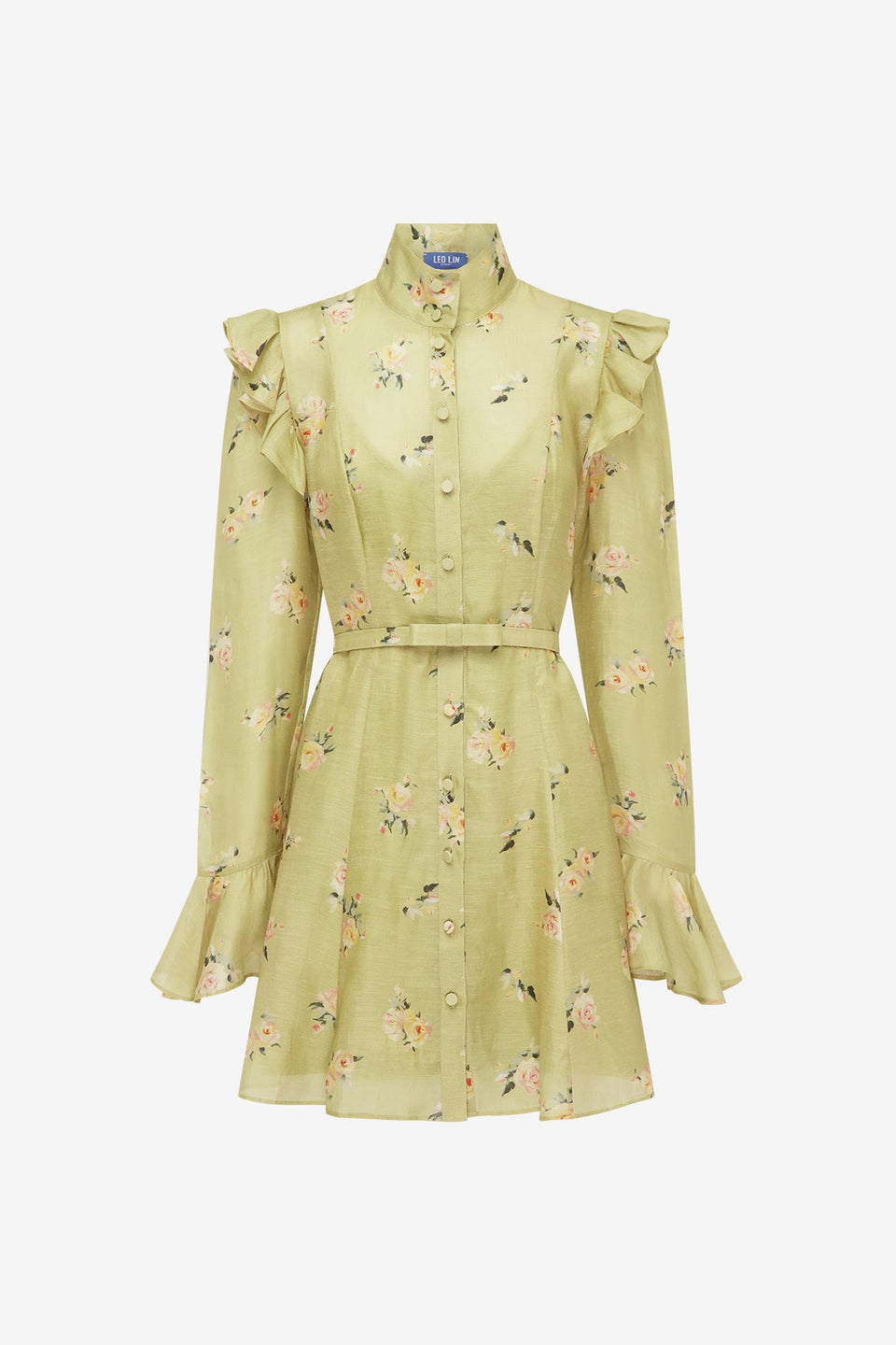 Kristy Butterfly Sleeve Mini Dress - Pistachio Rose Print Dress Mini