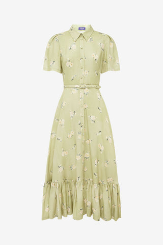 Becca Short Sleeve Midi Dress - Pistachio Rose Print Dress Midi