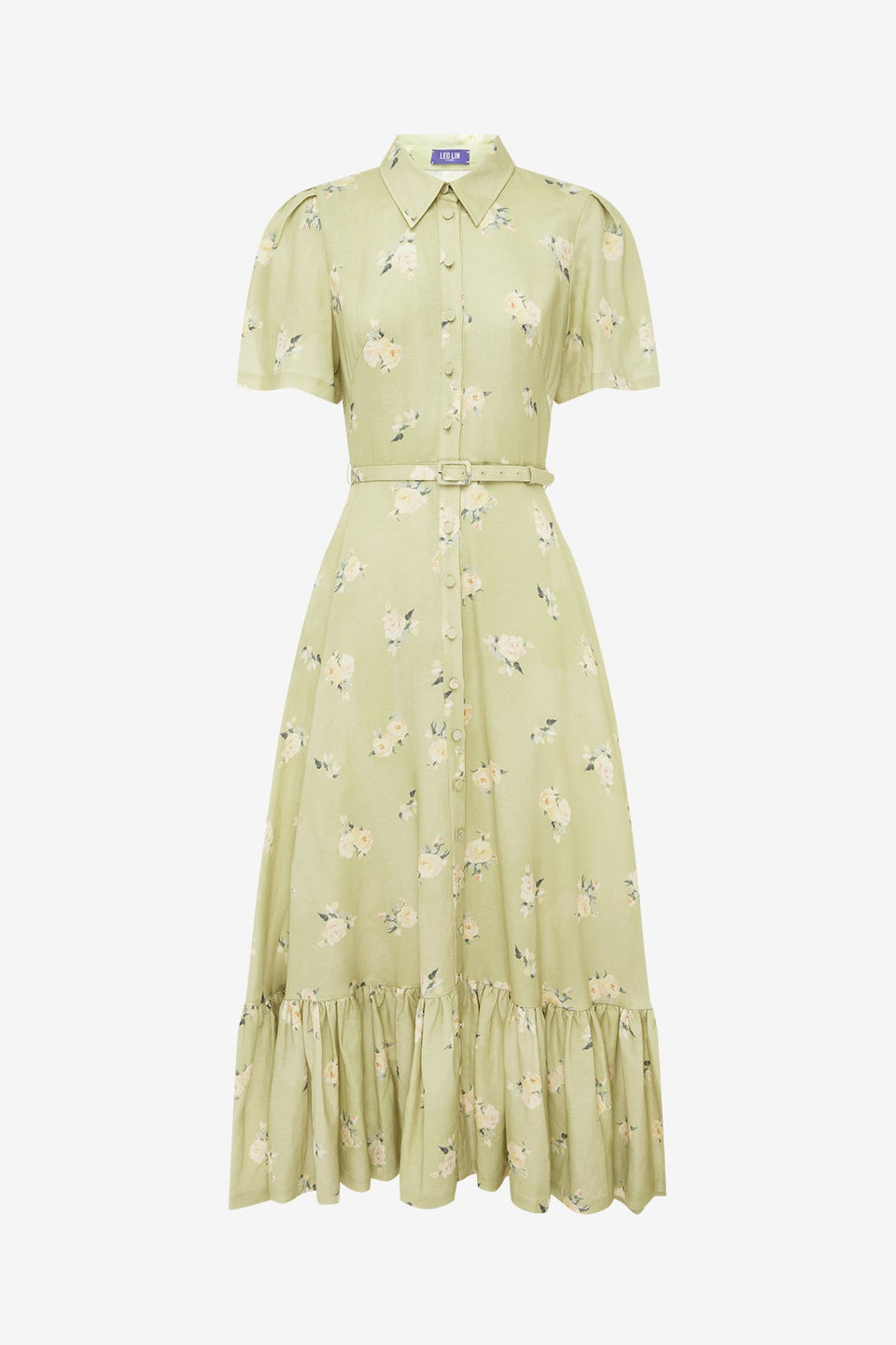Becca Short Sleeve Midi Dress - Pistachio Rose Print Dress Midi