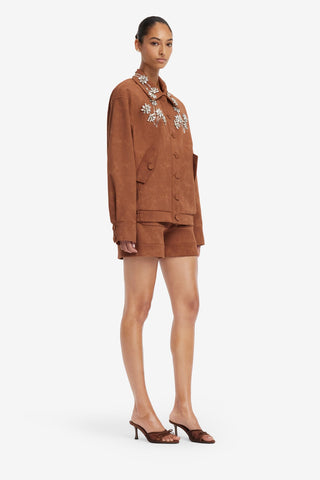Astrid Embellished Vegan Suede Jacket - Chestnut Jackets