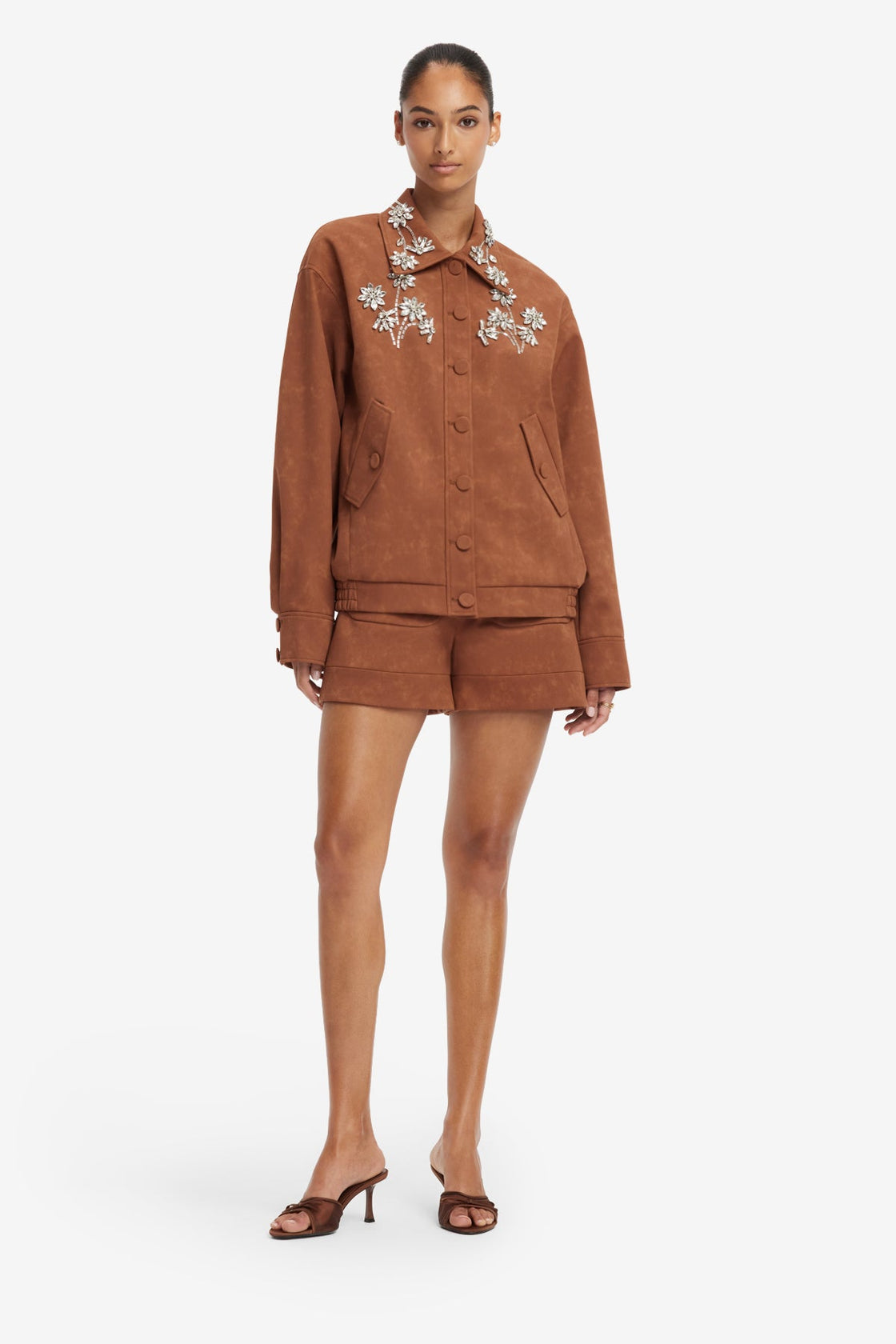 Astrid Embellished Vegan Suede Jacket - Chestnut Jackets