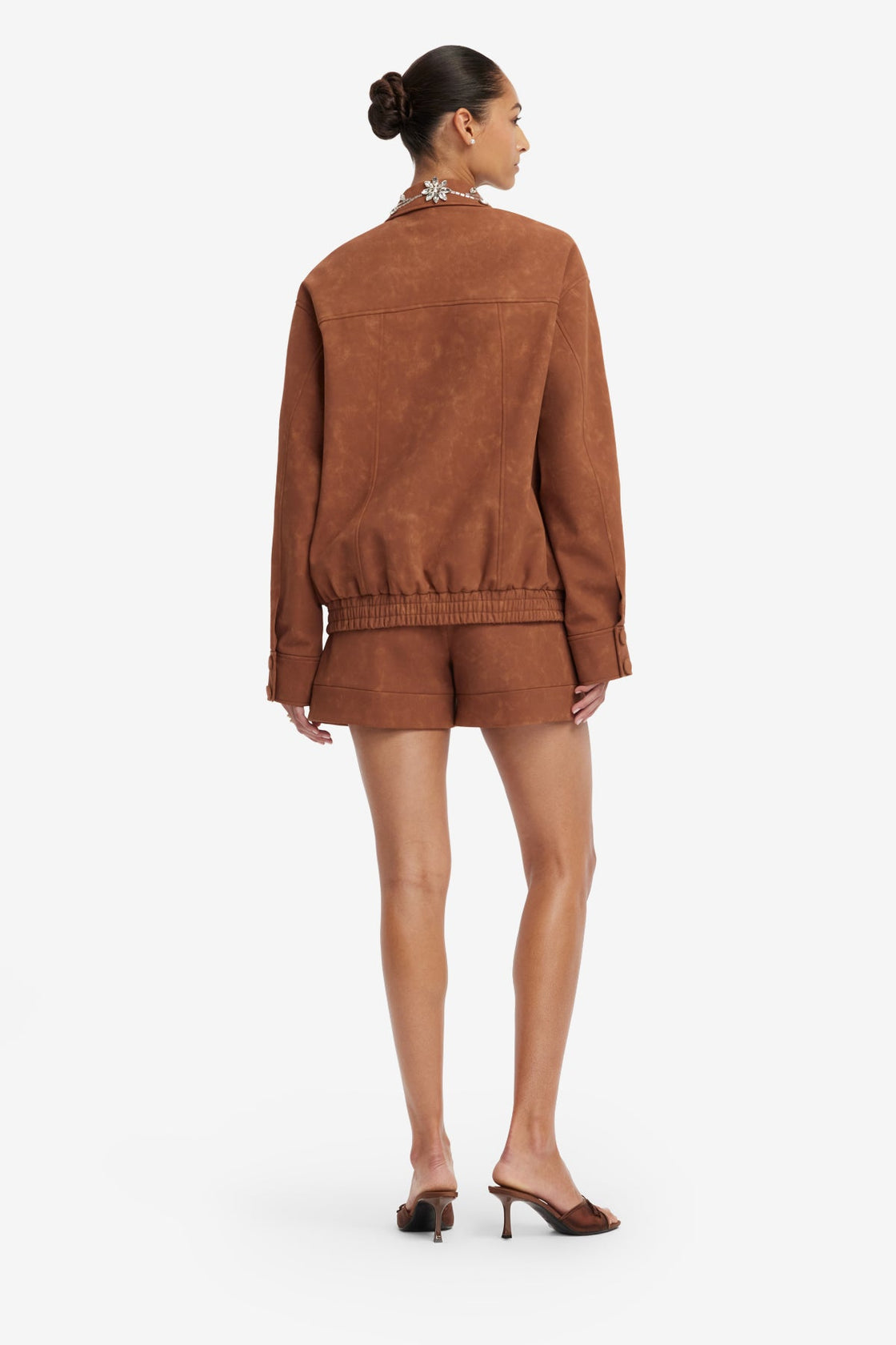 Astrid Embellished Vegan Suede Jacket - Chestnut Jackets