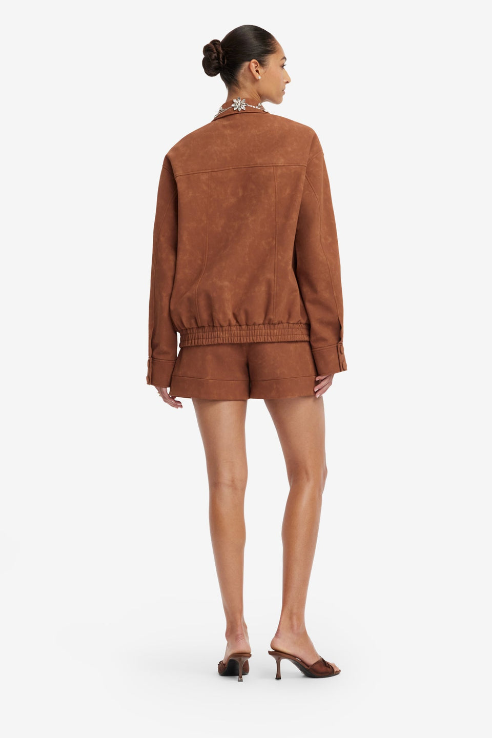 Astrid Embellished Vegan Suede Jacket - Chestnut Jackets