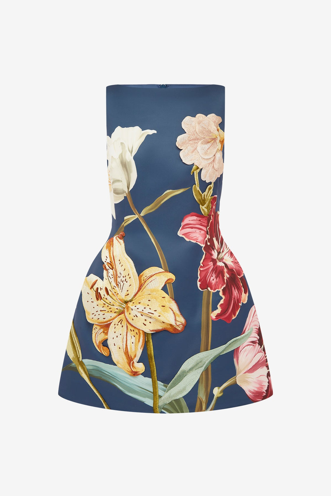 Ali Embroidered Mini Dress - Lily Print in Indigo Dress Mini
