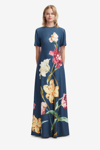 Alice Short Sleeve Maxi Dress - Lily Print in Indigo Dress Maxi