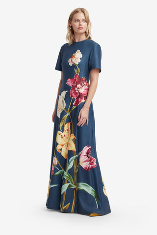 Alice Short Sleeve Maxi Dress - Lily Print in Indigo Dress Maxi