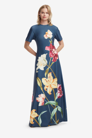 Alice Short Sleeve Maxi Dress - Lily Print in Indigo Dress Maxi