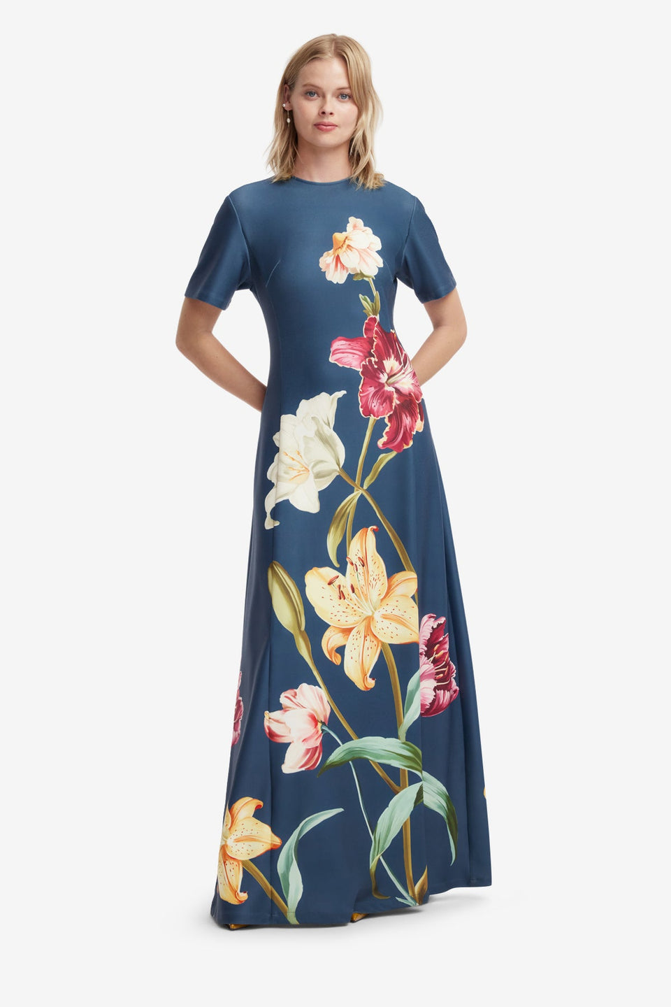 Alice Short Sleeve Maxi Dress - Lily Print in Indigo Dress Maxi