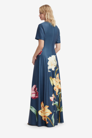 Alice Short Sleeve Maxi Dress - Lily Print in Indigo Dress Maxi