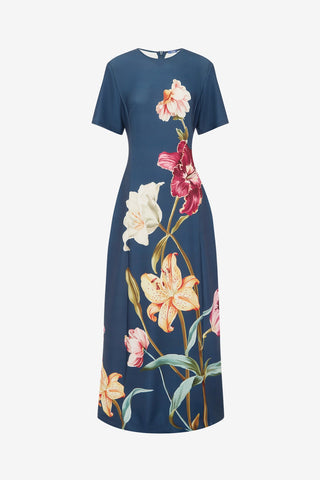 Alice Short Sleeve Maxi Dress - Lily Print in Indigo Dress Maxi
