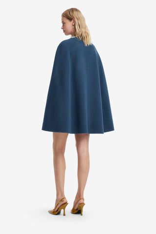 Sloane Embroidered Wool Cape Jacket - Lily Print in Indigo Coats