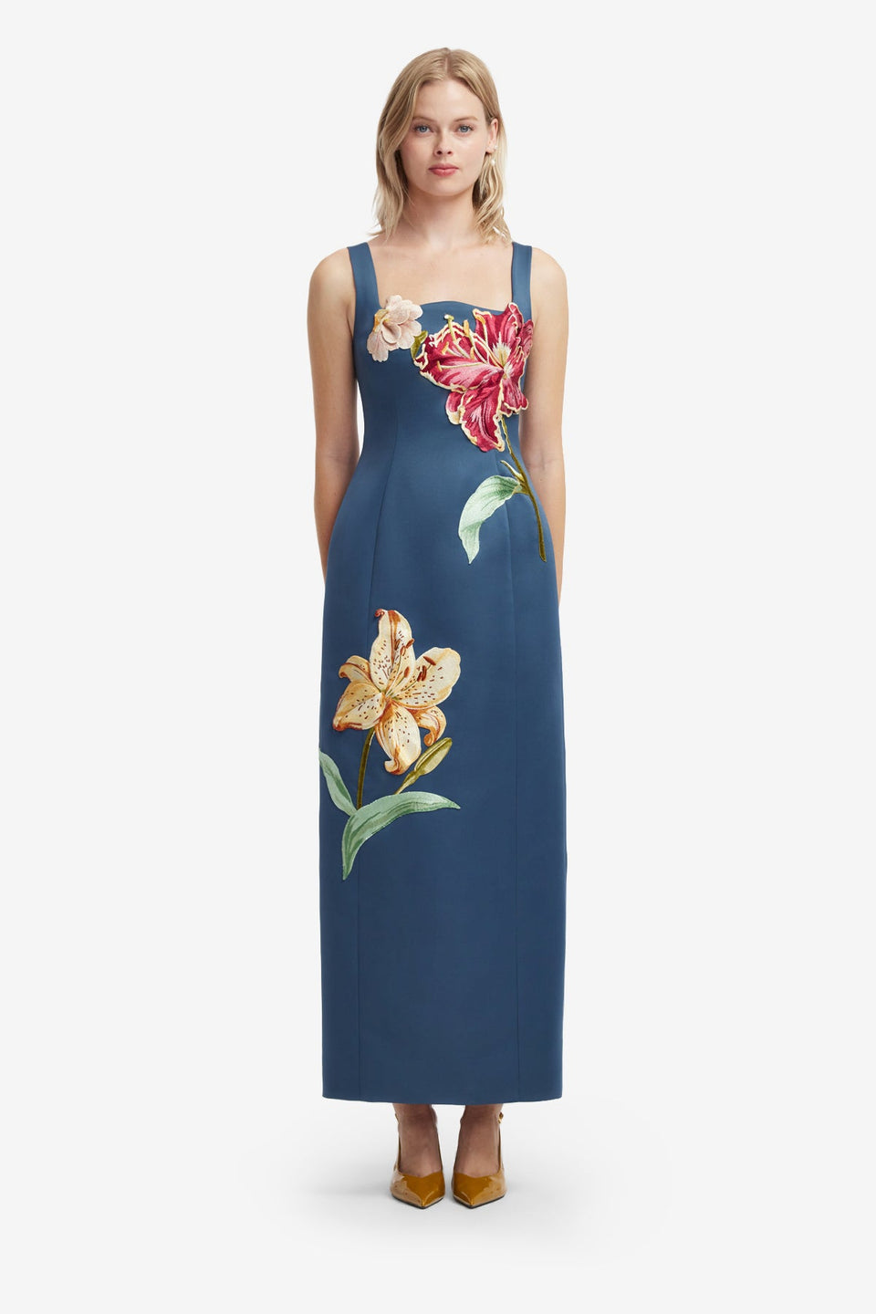 Adelina Embroidered Maxi Dress - Lily Print in Indigo Dress Maxi