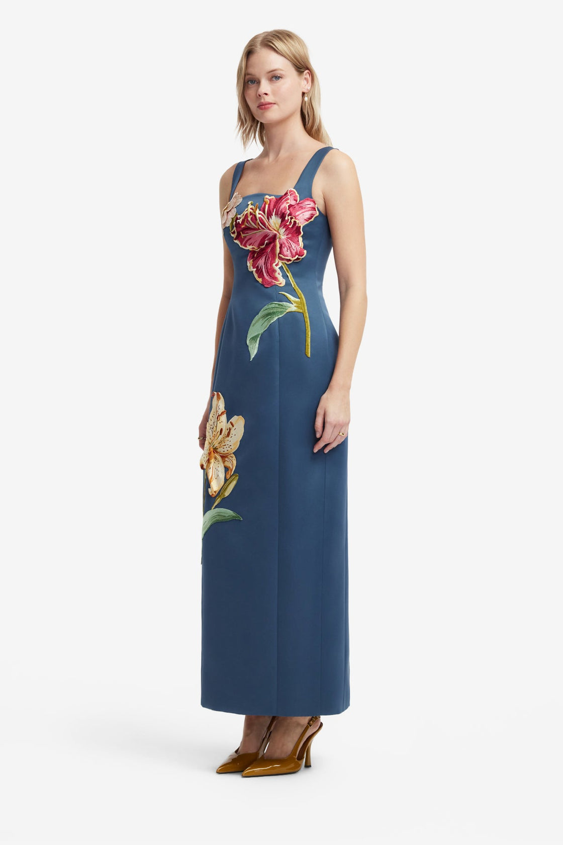 Adelina Embroidered Maxi Dress - Lily Print in Indigo Dress Maxi