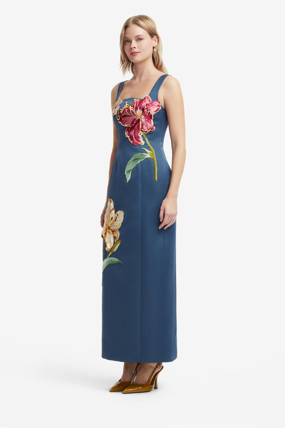 Adelina Embroidered Maxi Dress - Lily Print in Indigo Dress Maxi