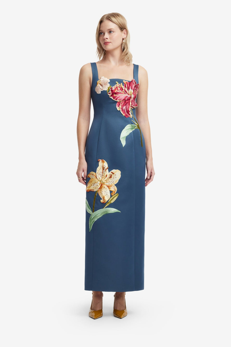 Adelina Embroidered Maxi Dress - Lily Print in Indigo Dress Maxi