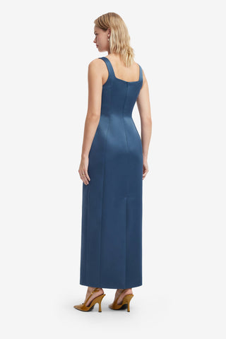 Adelina Embroidered Maxi Dress - Lily Print in Indigo Dress Maxi
