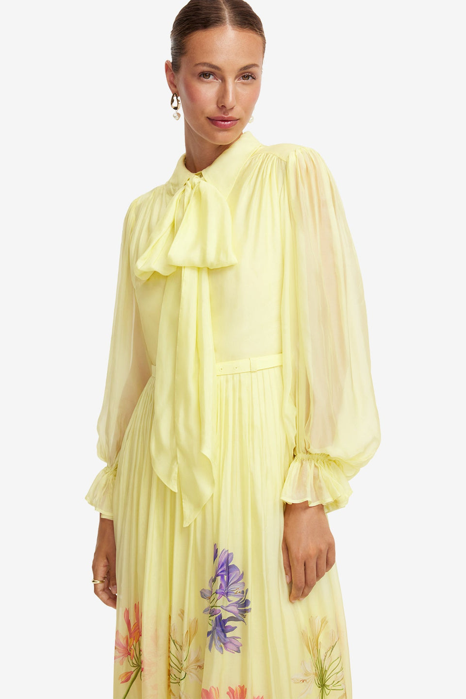 Cassie Tie Neck Midi Dress - Agapanthus Print Dress Midi