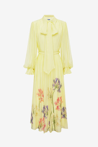 Cassie Tie Neck Midi Dress - Agapanthus Print Dress Midi