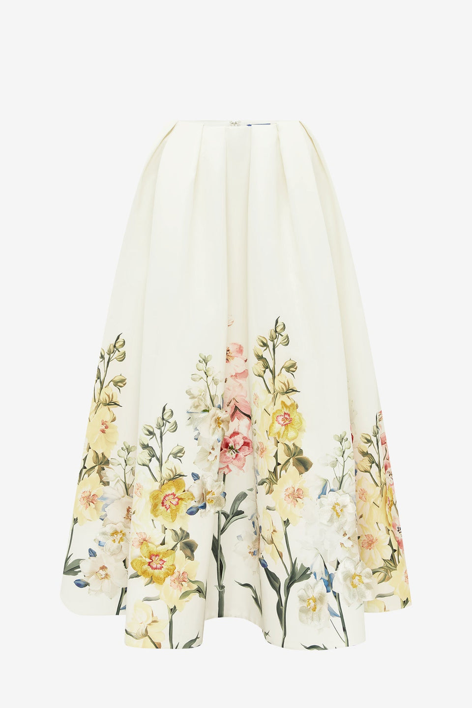 Victoria Embroidered Puff Maxi Skirt - Snapdragon Print in Snow Skirts