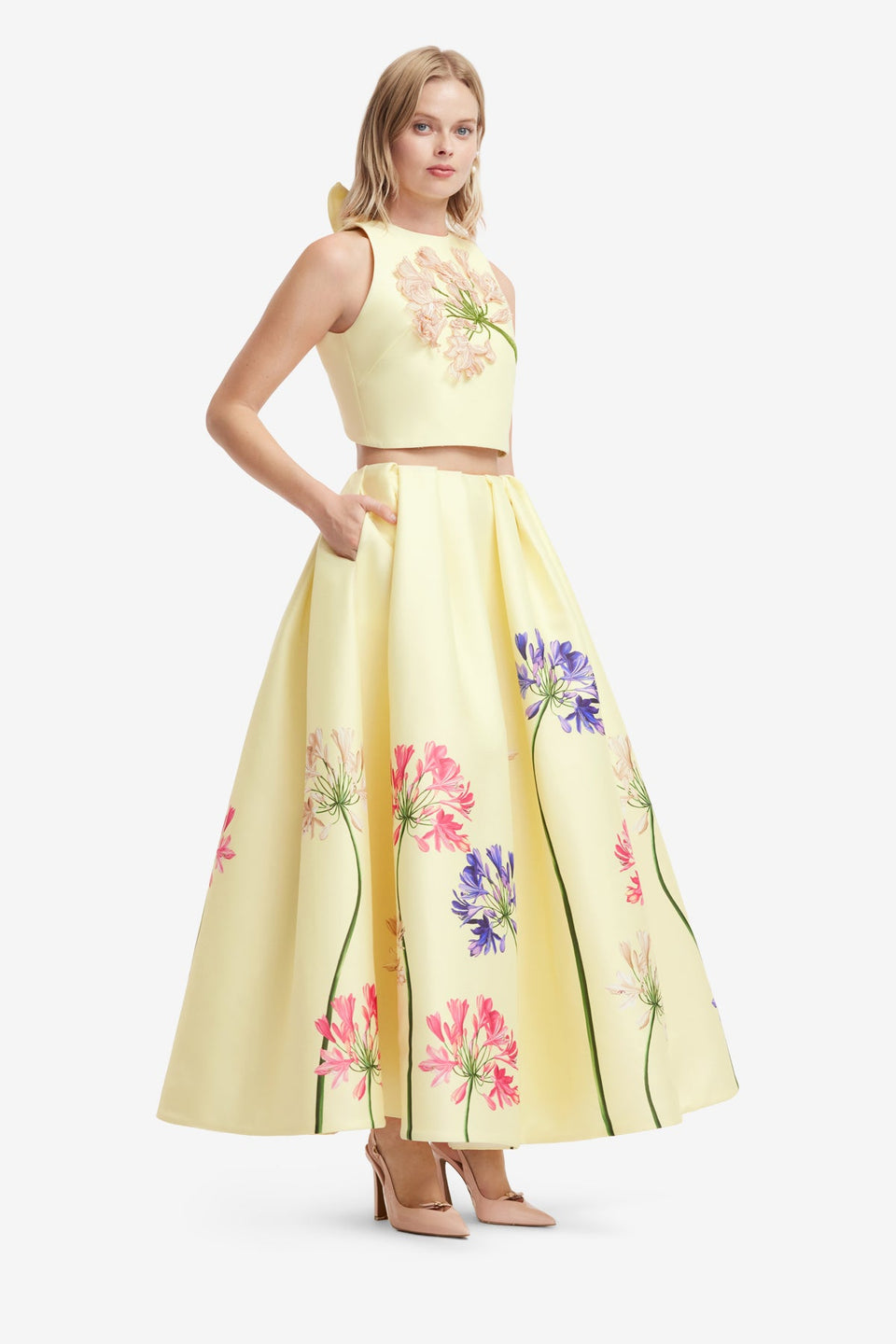 Ella Applique Bow Backless Top - Agapanthus Print Tops