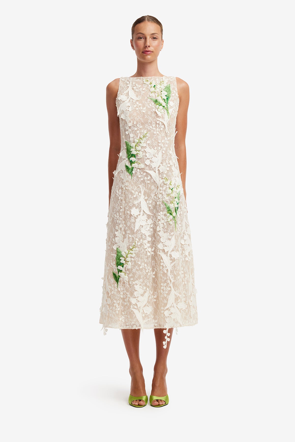 Cleo Embellished Lace Sleeveless Midi Dress - Snow Meadow – LEO LIN