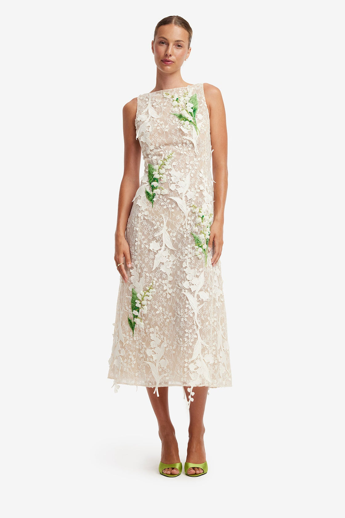 Cleo Embellished Lace Sleeveless Midi Dress - Snow Meadow Dress Midi