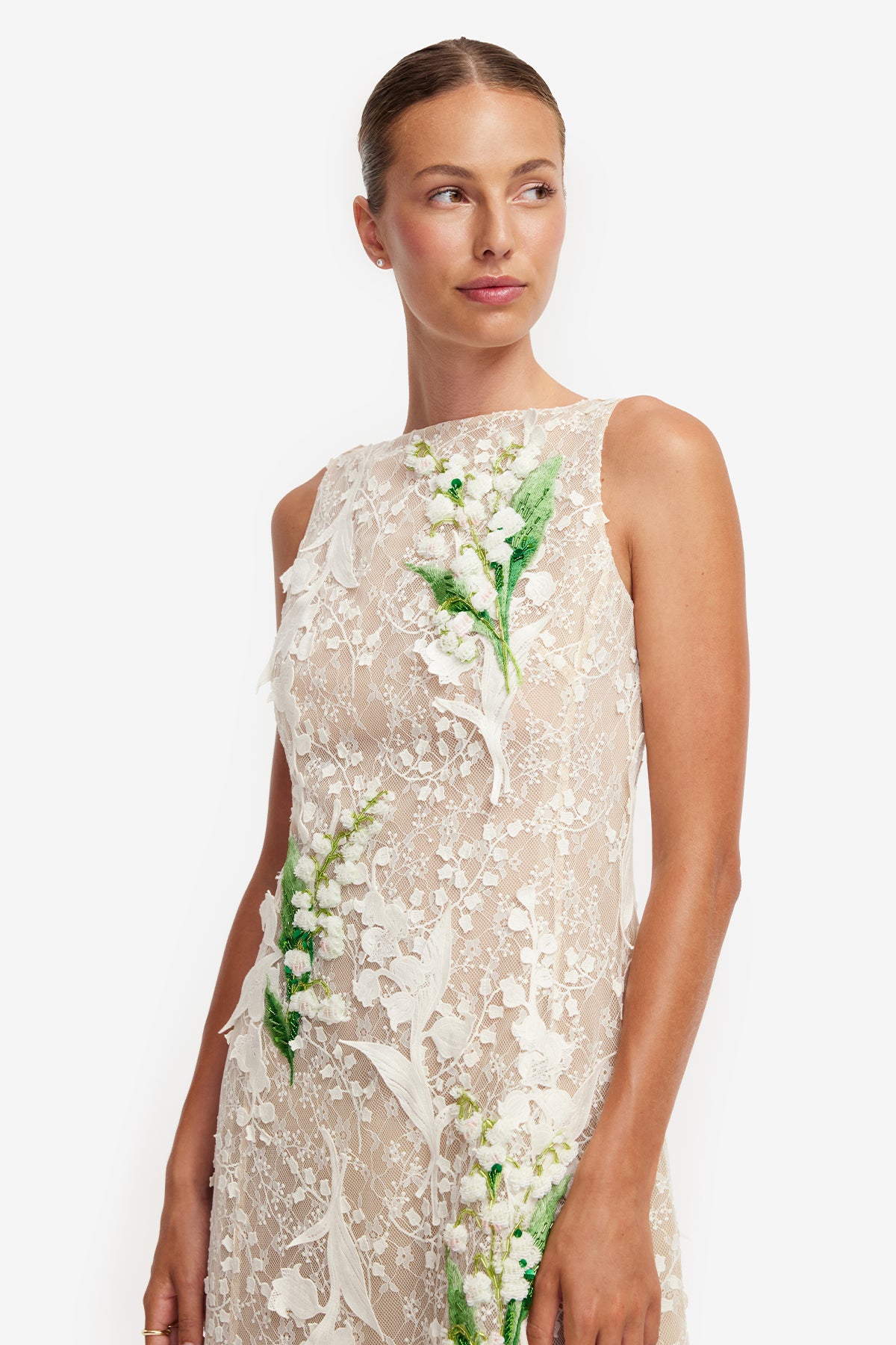 Cleo Embellished Lace Sleeveless Midi Dress - Snow Meadow – LEO LIN