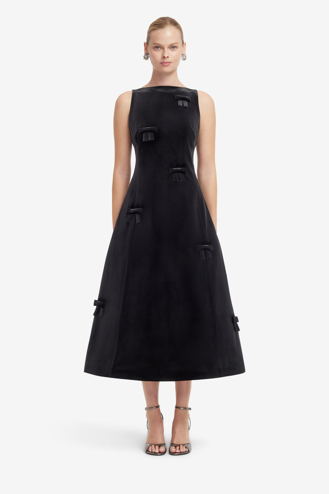 Cleo Velvet Bow Sleeveless Midi Dress - Ebony Dress Midi