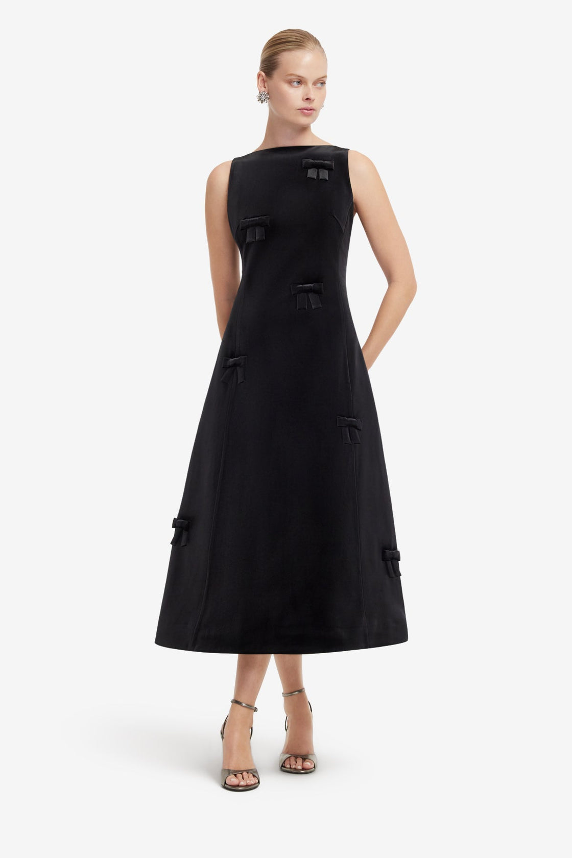 Cleo Velvet Bow Sleeveless Midi Dress - Ebony Dress Midi