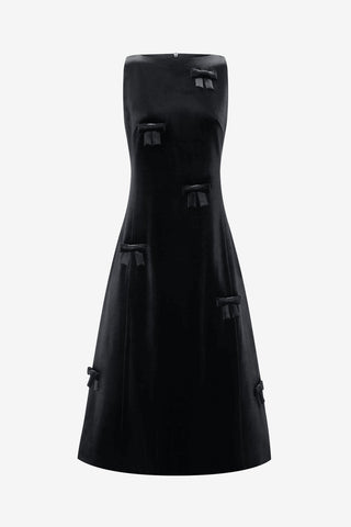 Cleo Velvet Bow Sleeveless Midi Dress - Ebony Dress Midi