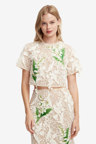 Indie Embellished Lace Sleeve Top - Snow Meadow Tops