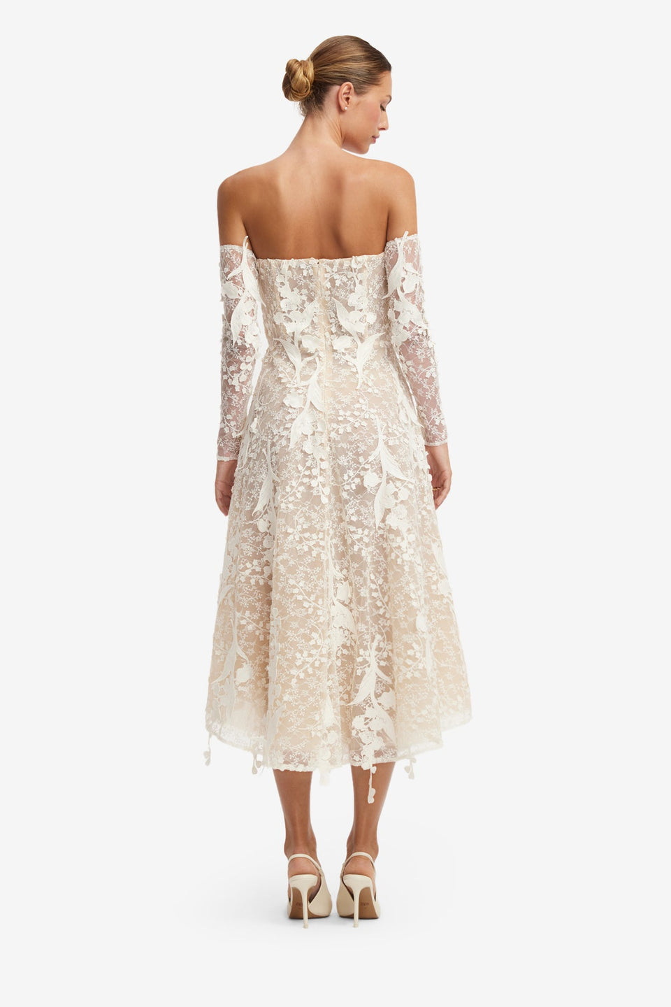 Ana Off-Shoulder Embellished Lace Bustier Midi Dress - Snow Meadow Dress Midi