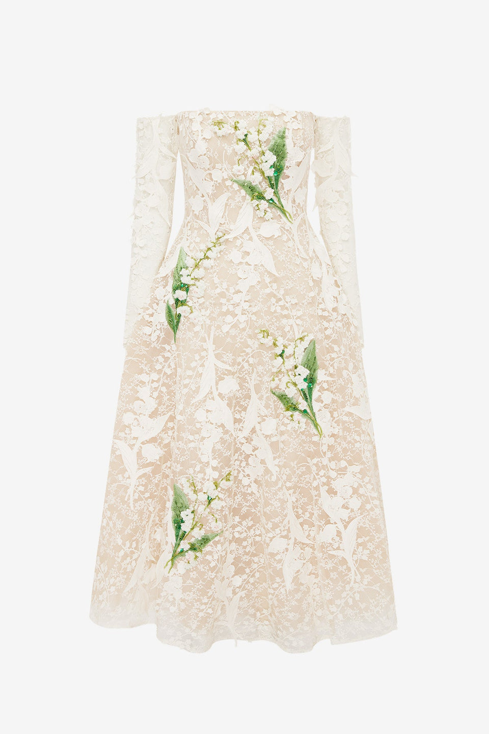 Ana Off-Shoulder Embellished Lace Bustier Midi Dress - Snow Meadow Dress Midi