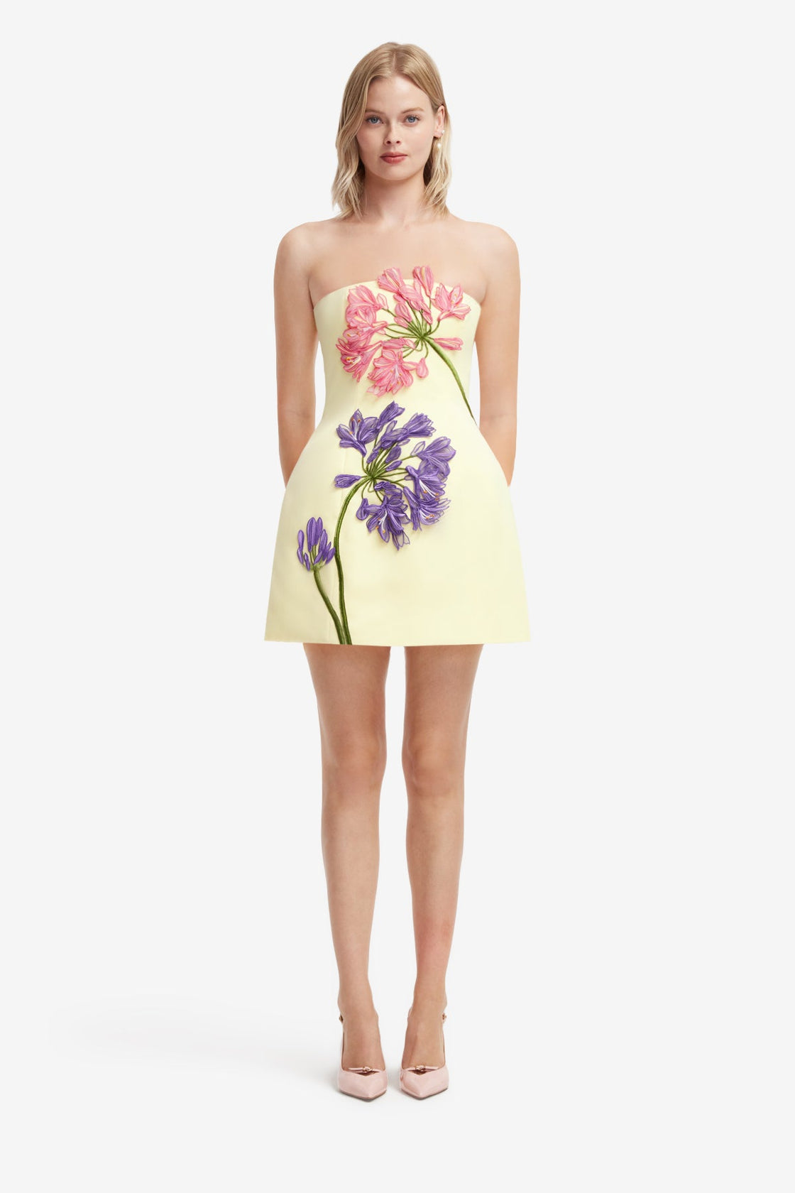 Roselle Applique Bustier Mini Dress - Agapanthus Print Dress Mini