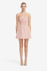 Roselle Applique Tweed Bustier Mini Dress - Dusty Pink Dress Mini